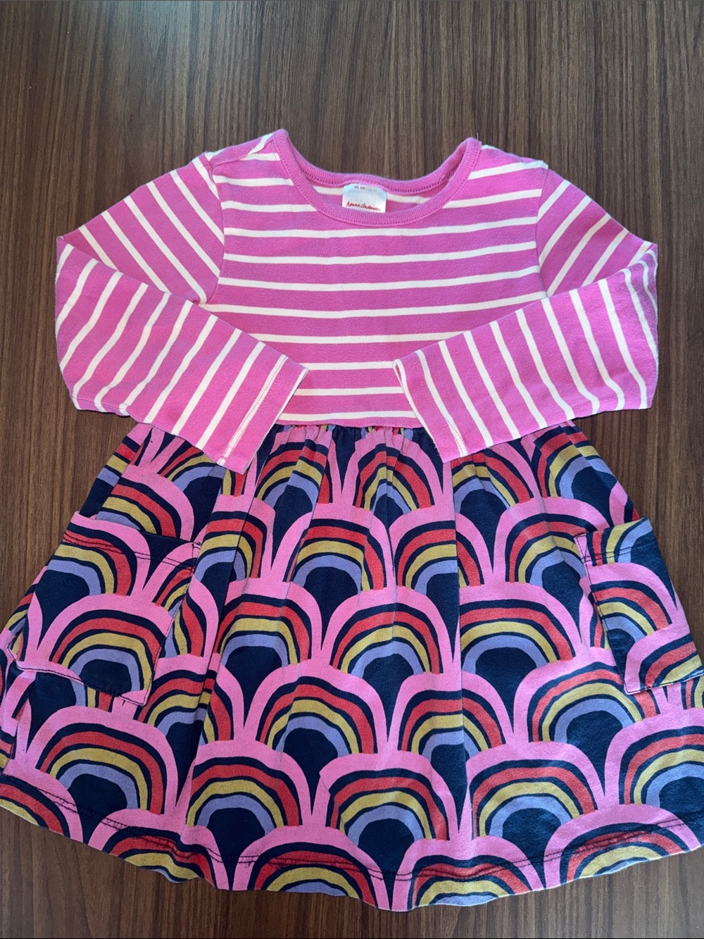 Hanna Andersson Pink and Navy Striped Rainbow Dress